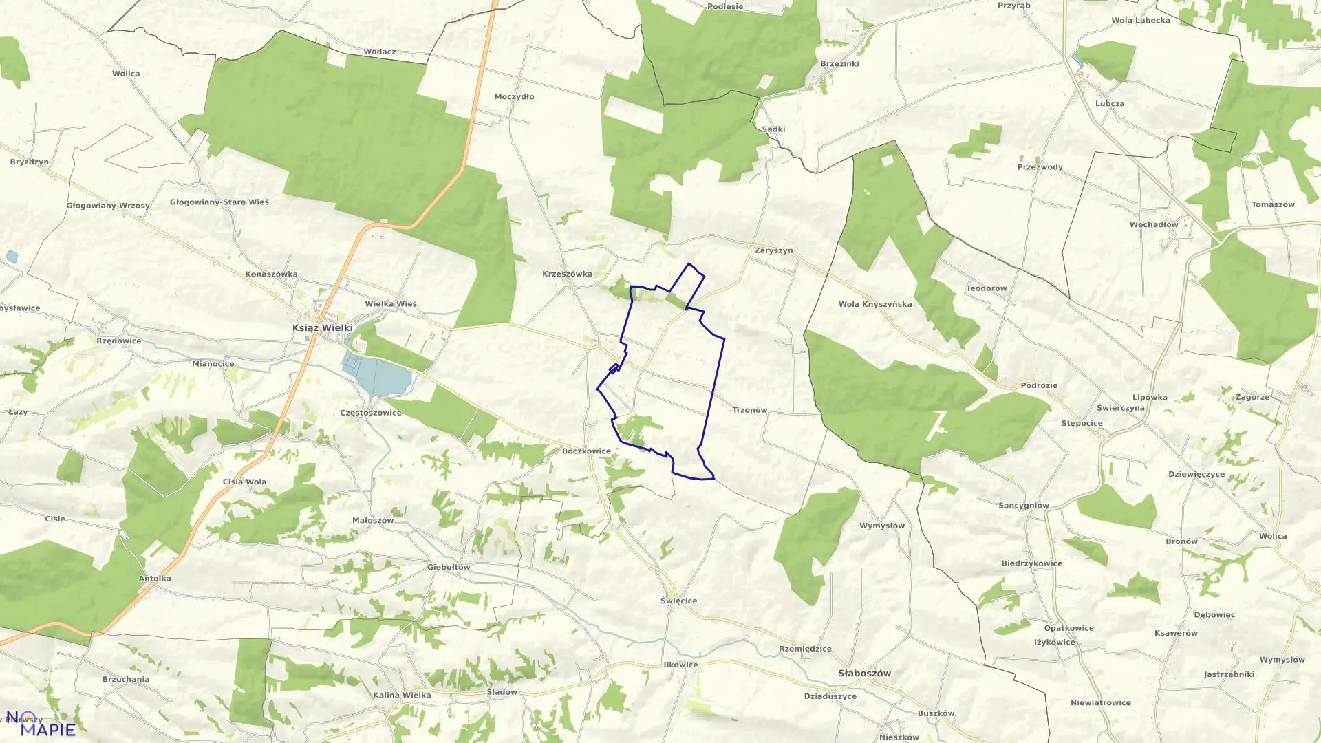 Mapa obrębu KSIĄŻ MAŁY-KOLONIA w gminie Książ Wielki