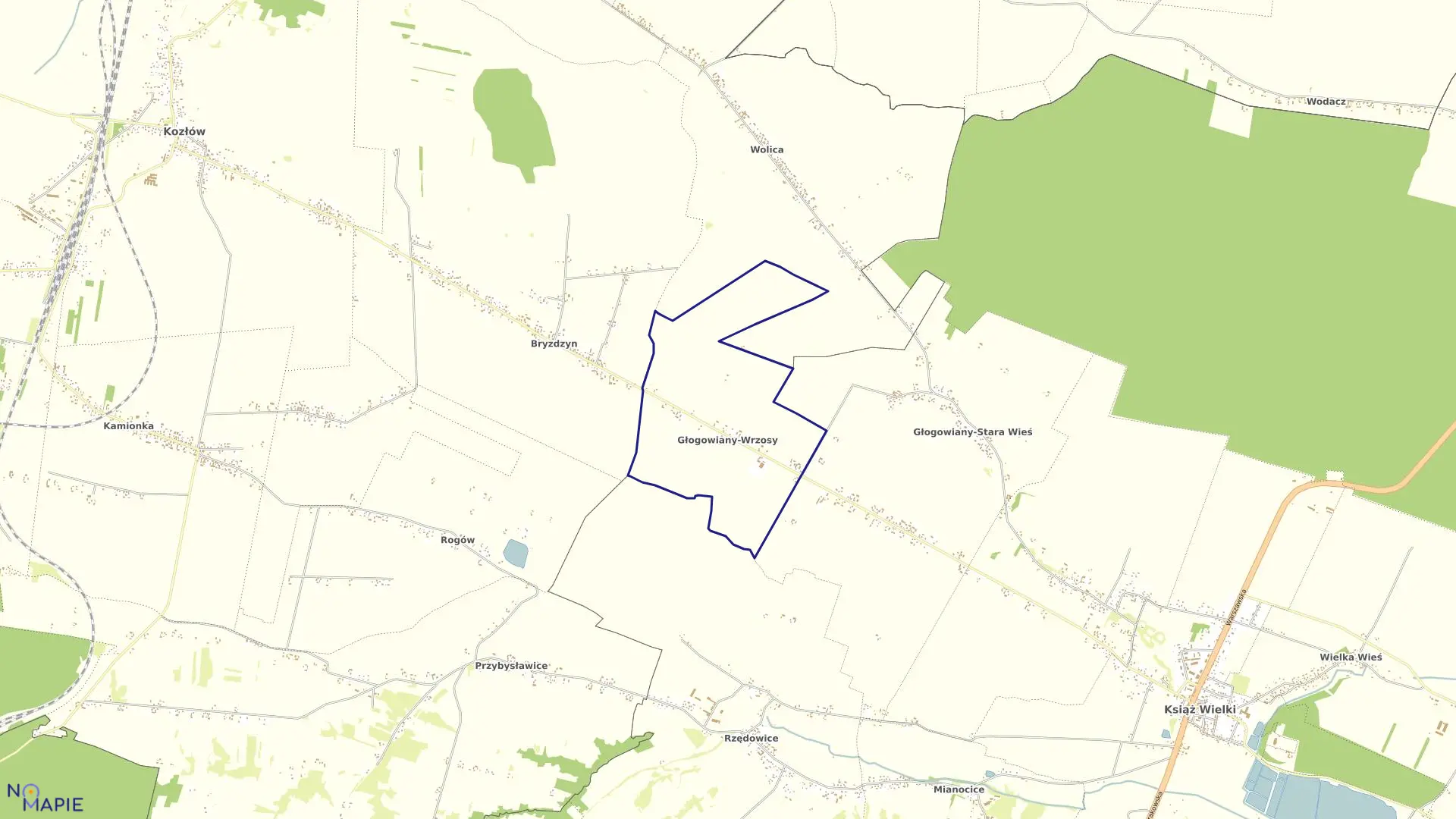 Mapa obrębu WRZOSY w gminie Książ Wielki